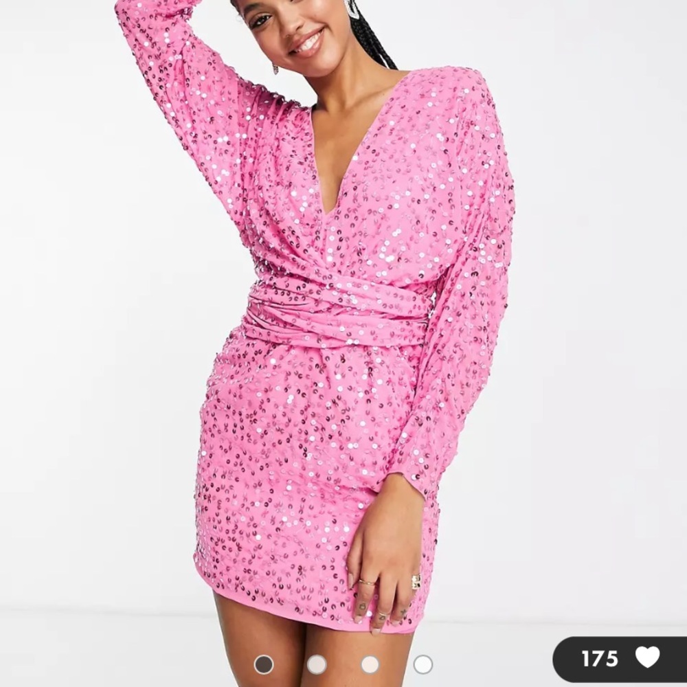 ASOS DESIGN mini dress w/batwing sleeve, wrap waist in scatter sequin blue